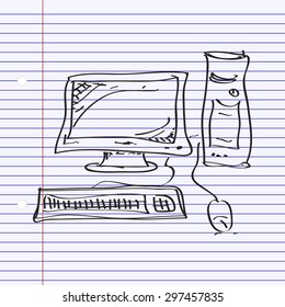 Simple hand drawn doodle of a computer