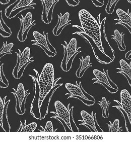 Simple Hand Drawn Doodle Corn Vegetable On Black Board Seamless Pattern