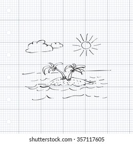 Simple hand drawn doodle of a desert island