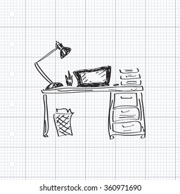 Simple hand drawn doodle of a desk