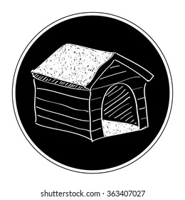 Simple hand drawn doodle of a dog kennel
