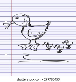 Simple hand drawn doodle of a duck