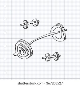 Simple hand drawn doodle of a dumbbell
