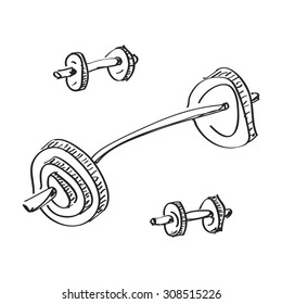 El simple doodle dibujado a mano de un dumbell
