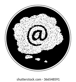 Simple hand drawn doodle of an email at sign thought bubble