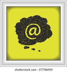 Simple hand drawn doodle of an email at sign thought bubble