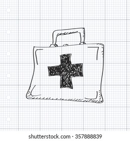 Simple hand drawn doodle of a first aid box