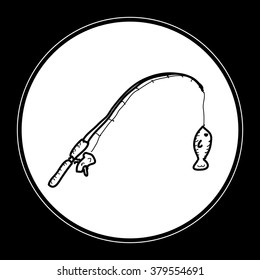 Simple hand drawn doodle of a fishing rod