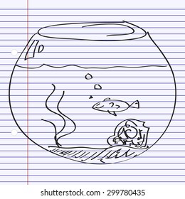 Simple hand drawn doodle of a goldfish bowl