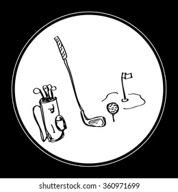 Simple hand drawn doodle of golf equipment