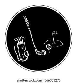 Simple hand drawn doodle of golf equipment