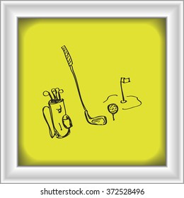 Simple hand drawn doodle of golf equipment