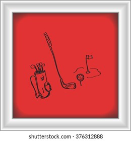 Simple hand drawn doodle of golf equipment