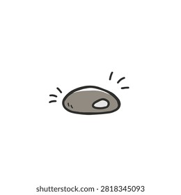 A simple hand drawn doodle of a grey stone or rock featuring a single small hole in the center isolated on a white background