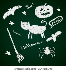 Simple hand drawn doodle of a halloween set