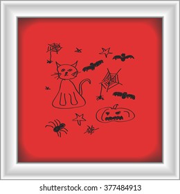 Simple hand drawn doodle of a halloween set