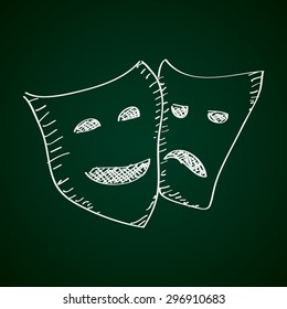 Simple hand drawn doodle of a happy and sad mask