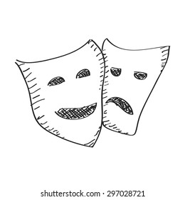 Simple hand drawn doodle of a happy and sad mask