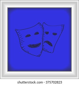 Simple hand drawn doodle of a happy and sad mask