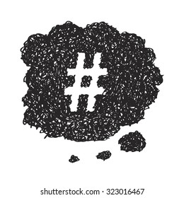 Simple hand drawn doodle of a hash tag thought bubble