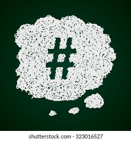 Simple hand drawn doodle of a hash tag thought bubble