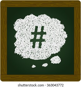 Simple hand drawn doodle of a hash tag thought bubble