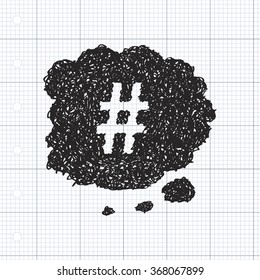 Simple hand drawn doodle of a hash tag thought bubble