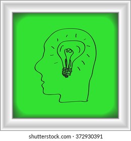 Simple hand drawn doodle of a head with light