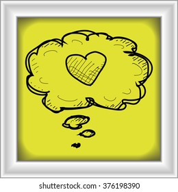 Simple hand drawn doodle of a heart in a thought bubble