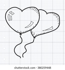 Simple hand drawn doodle of a heart shape balloons