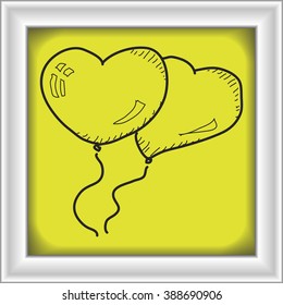 Simple hand drawn doodle of a heart shape balloons