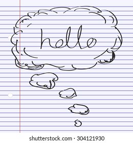 Simple hand drawn doodle of a hello thought bubble