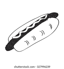 Simple hand drawn doodle of a hotdog