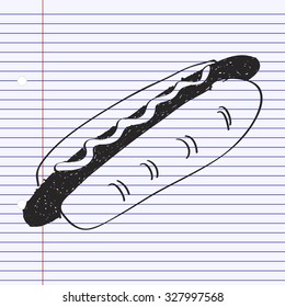Simple hand drawn doodle of a hotdog