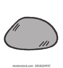 A simple hand drawn doodle illustration of a single grey rock with basic highlights isolated on white background