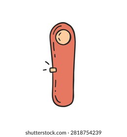 A simple hand drawn doodle illustration of a red smart remote control with a button and a light indicator on a white background.
