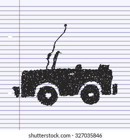 Simple hand drawn doodle of a jeep