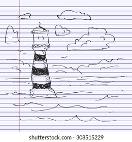 Simple hand drawn doodle of a lighthouse