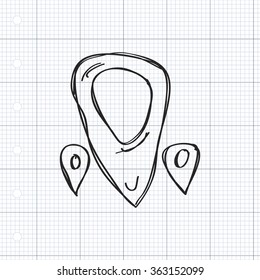 Simple hand drawn doodle of a location pin