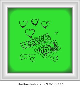 Simple hand drawn doodle of I Love You