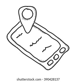 Simple hand drawn doodle of a mobile phone gps