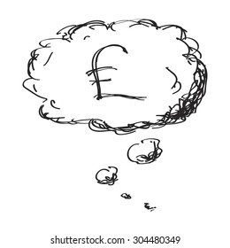 Simple hand drawn doodle of a money thought