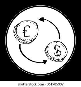 Simple hand drawn doodle of a money transfer