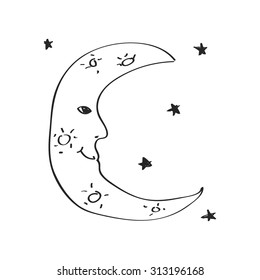 Simple hand drawn doodle of a moon