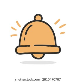 A simple hand drawn doodle of an orange ringing alarm bell icon with motion lines on a white background