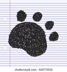Simple hand drawn doodle of a paw print