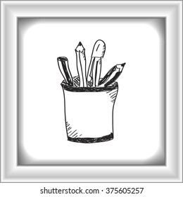 Simple hand drawn doodle of a pencil pot