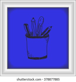 Simple hand drawn doodle of a pencil pot