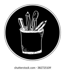Simple hand drawn doodle of a pencil pot