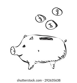 Simple hand drawn doodle of a piggy bank